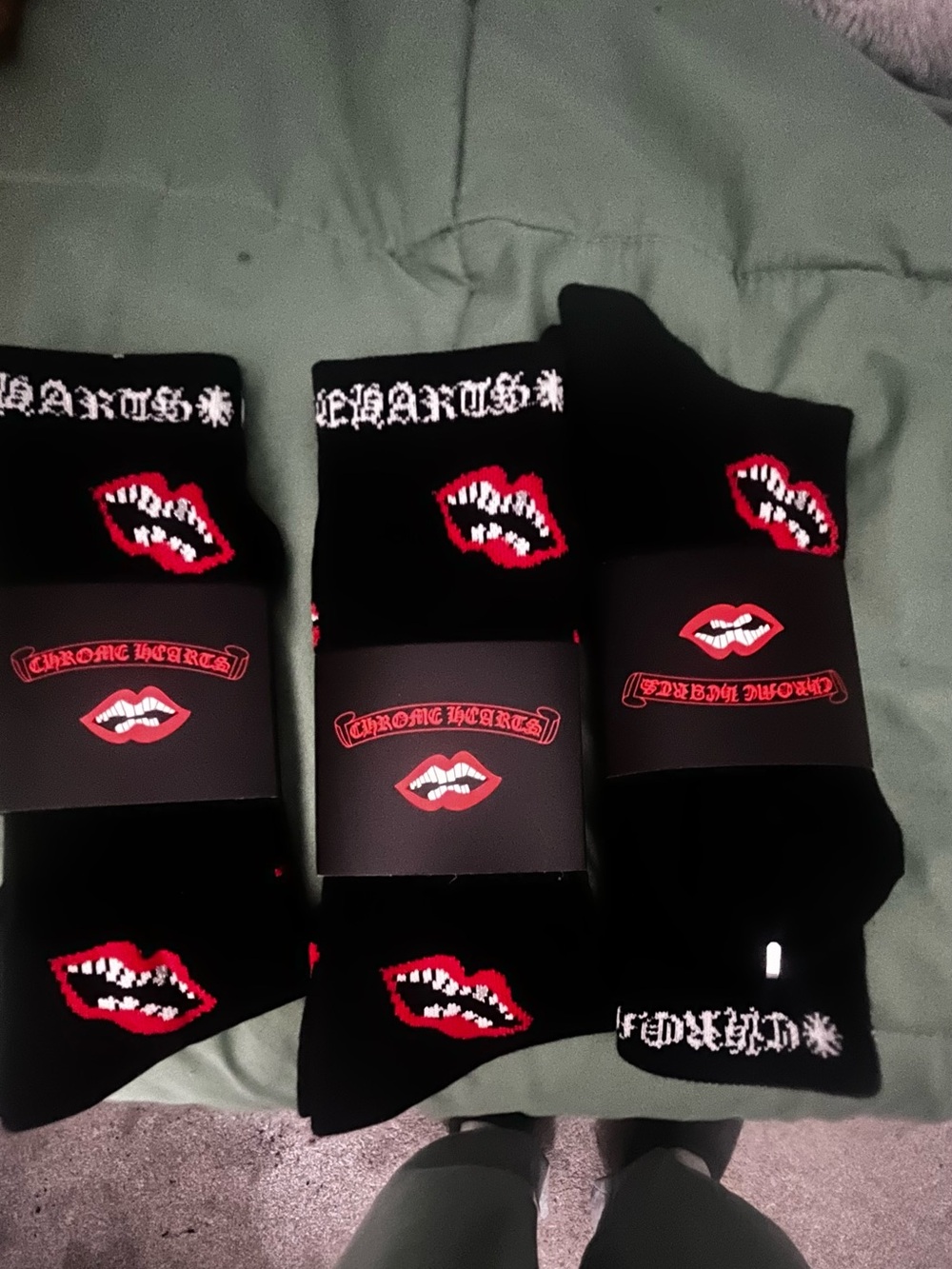Chrome Hearts Black Socks with Red Lip Icon